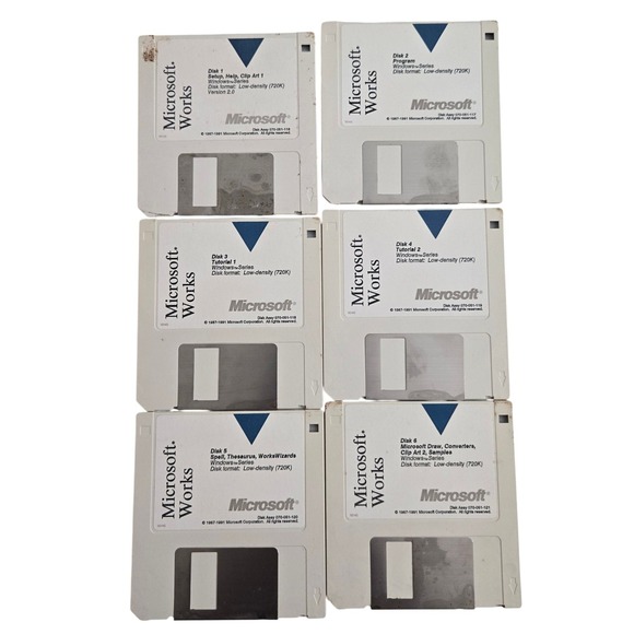 Microsoft Other - Microsoft Works 2.0 Floppy Disk Set 6 Disks 1991 Vintage PC Made in USA Windows